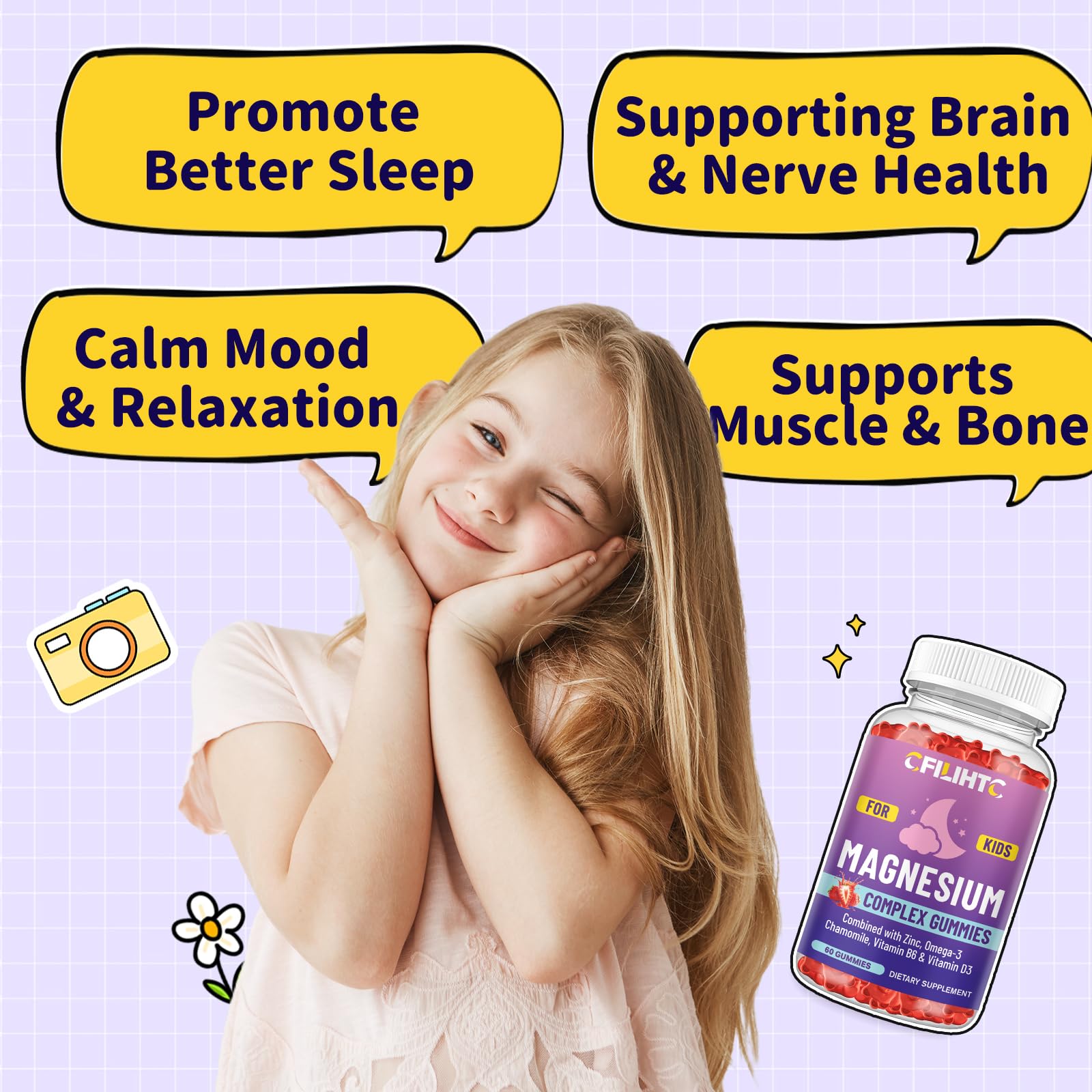 CFILIHTC Kids Magnesium Gummies on a wooden table