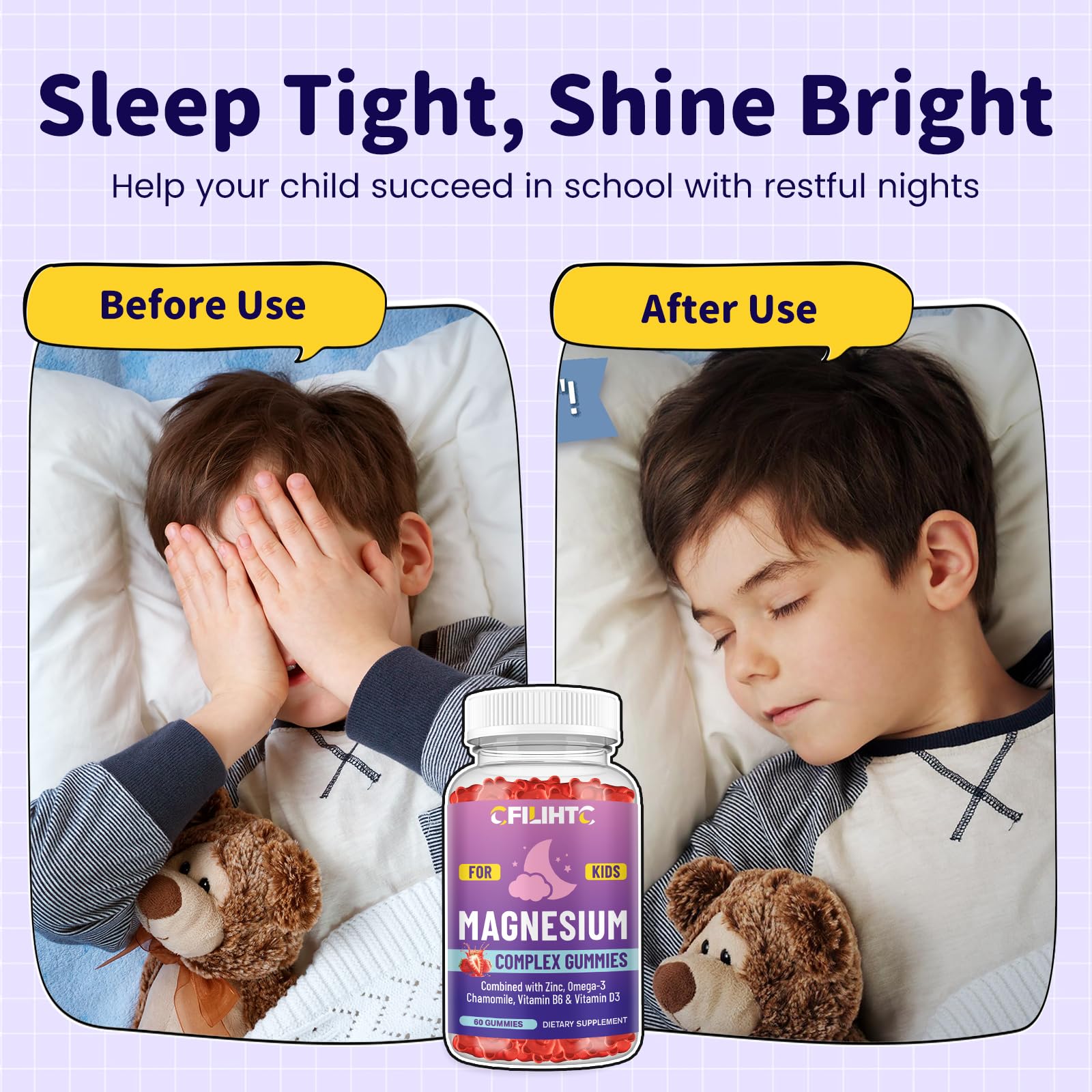 CFILIHTC Kids Magnesium Gummies strawberry flavour bear shape