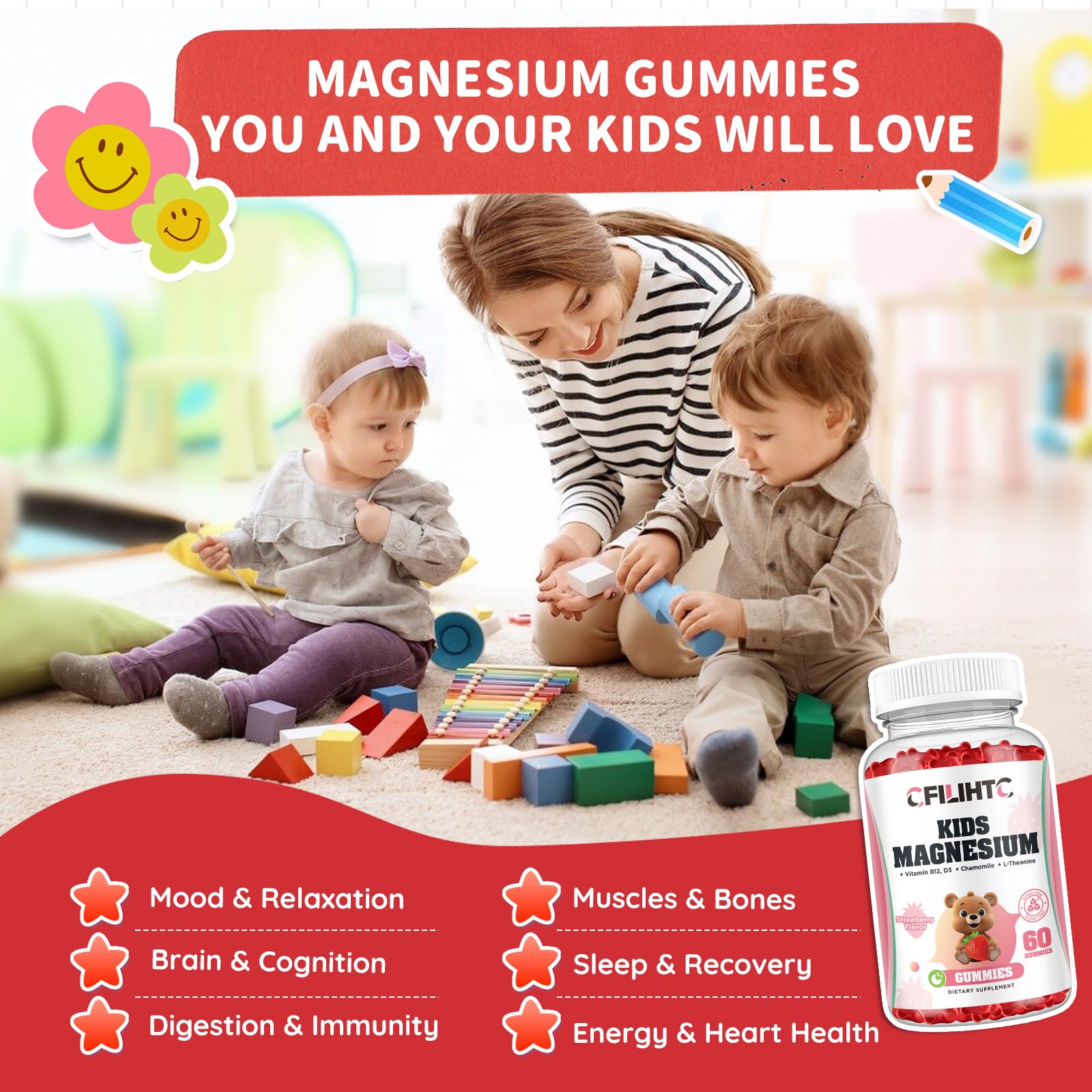 CFILIHTC Magnesium Gummies strawberry flavour close-up
