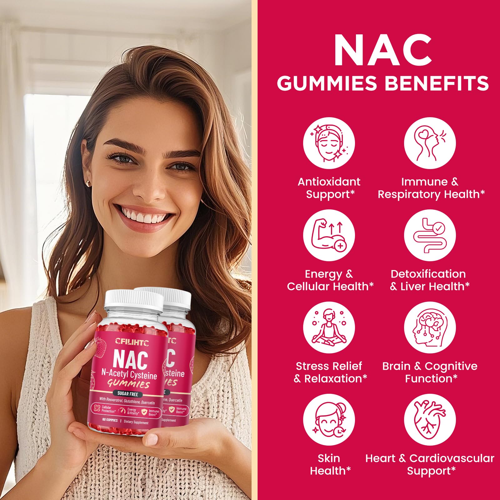CFILIHTC NAC gummies side view with nutritional information