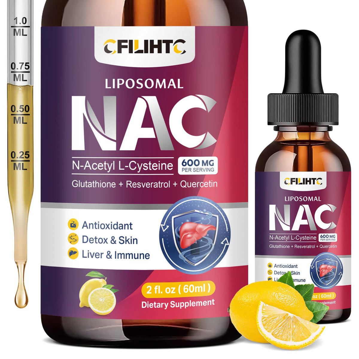 CFILIHTC NAC Supplement Liquid Drops 600mg front view