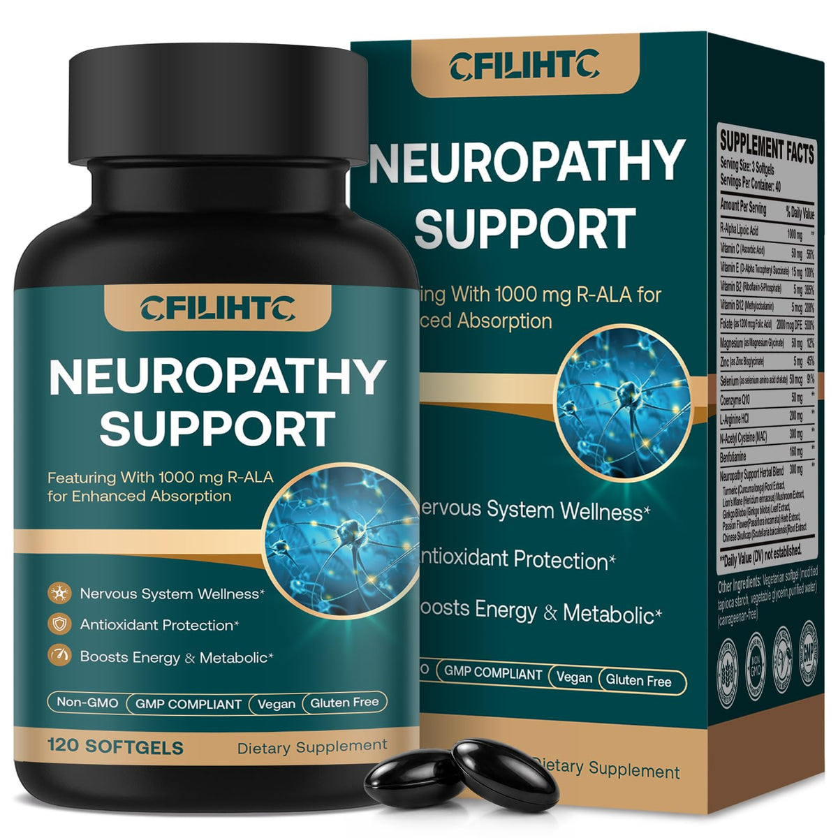 CFILIHTC Neuropathy Supplement softgels front view