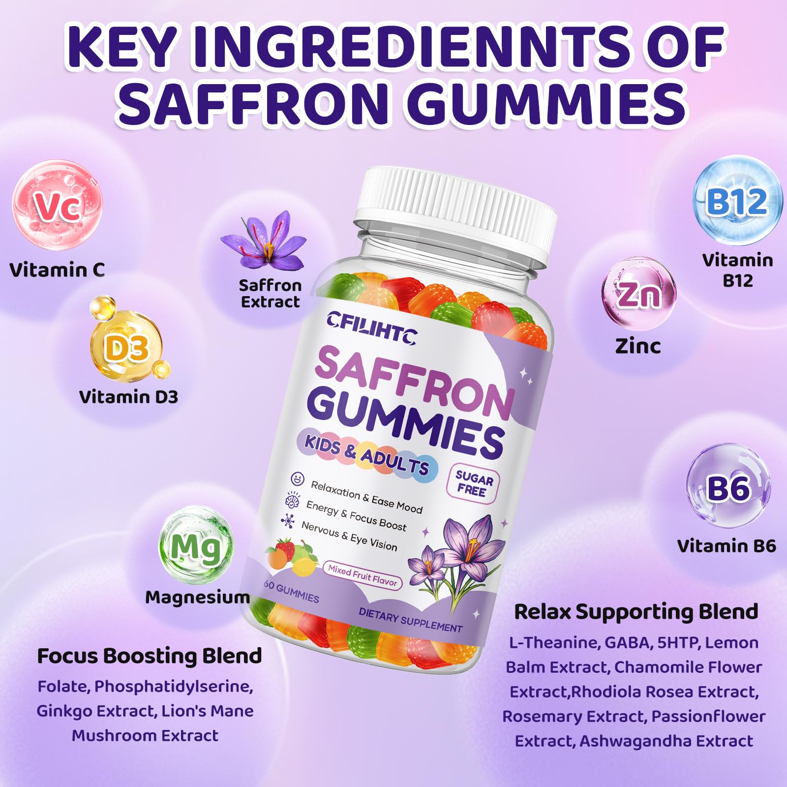 CFILIHTC Saffron Gummies for Kids mixed fruit flavour