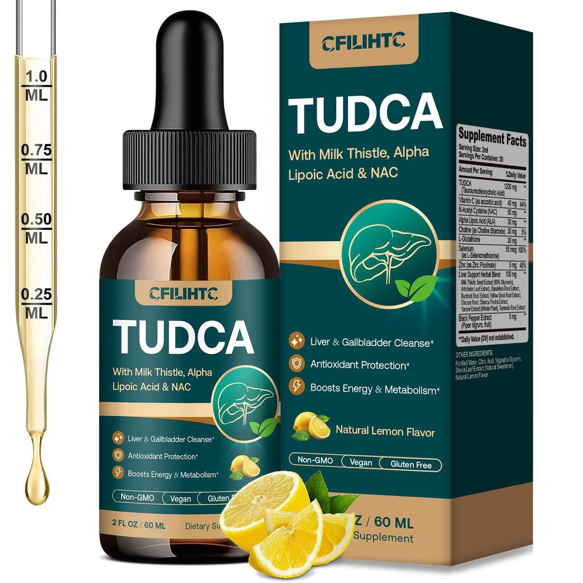 CFILIHTC TUDCA Liquid Liver Extract 1200mg front view