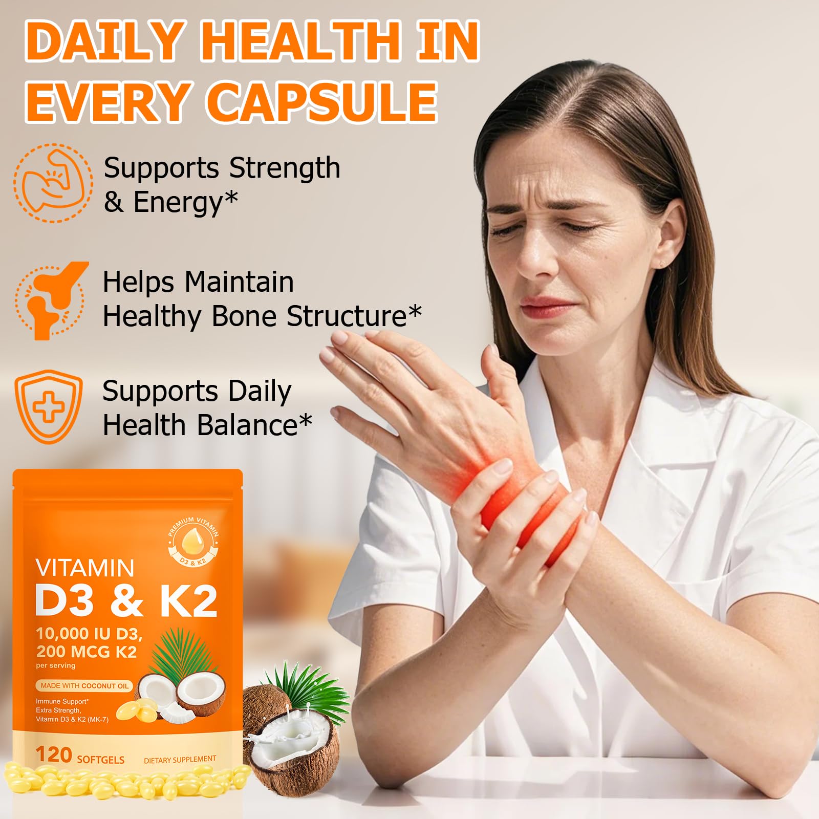 CFXYHNOX Vitamin D3 K2 Softgels 10,000 IU close-up of softgel
