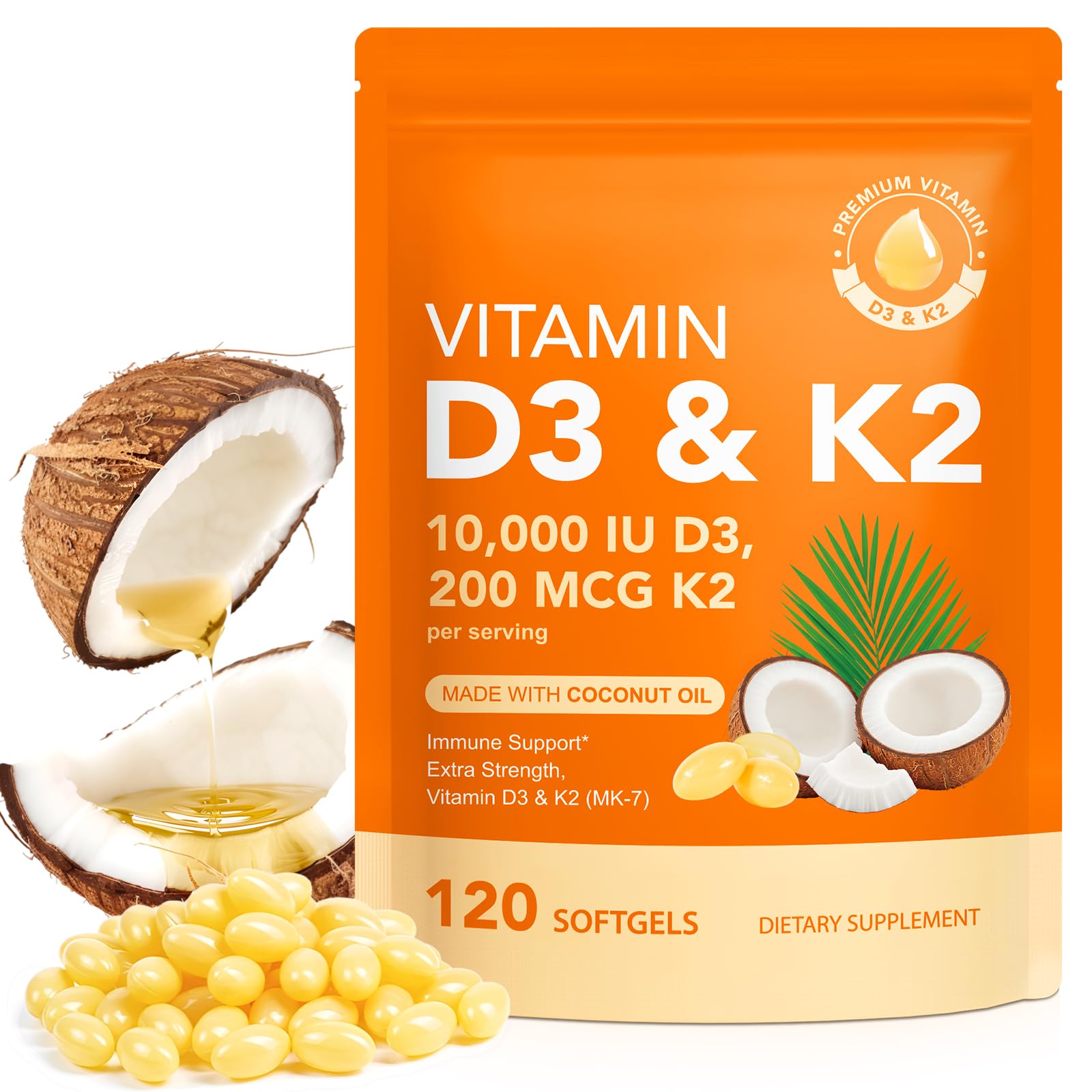 CFXYHNOX Vitamin D3 K2 Softgels 10,000 IU front view
