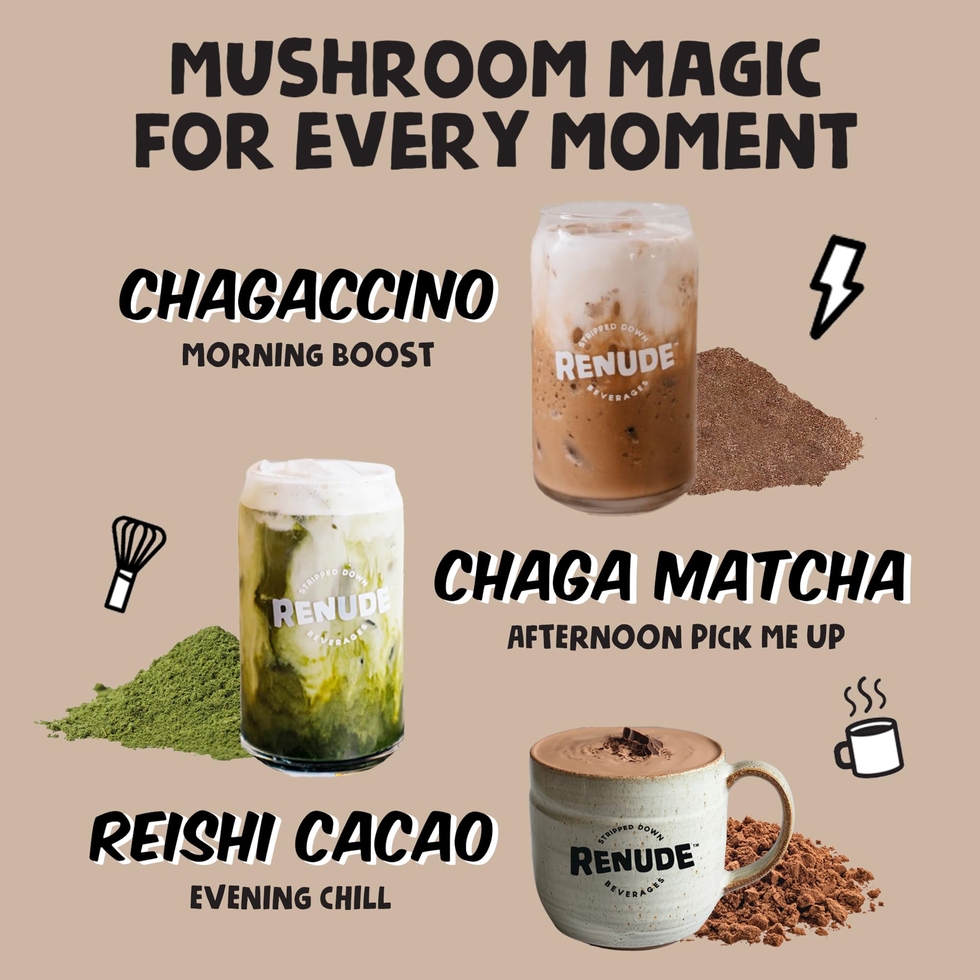 Chaggaccino Mushroom Coffee packet with ingredients listed