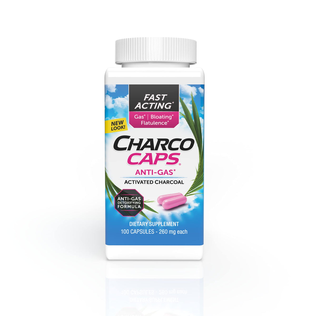 Charcocaps Activated Charcoal Anti-Gas Supplement front view