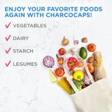 Charcocaps capsules displayed with coconut shells