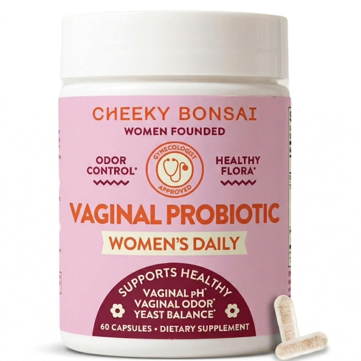 Cheeky Bonsai Vaginal Probiotic Capsules front view with packaging