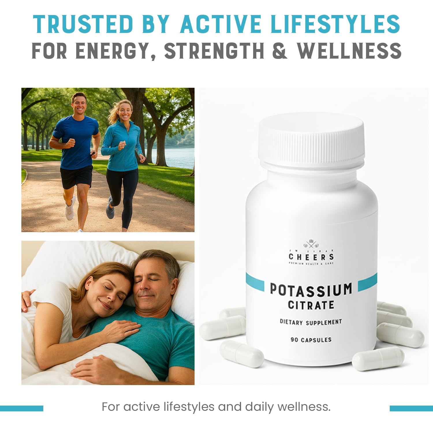 CHEERS Potassium Citrate Capsules 316mg on a wooden surface