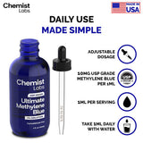 Chemist Labs Methylene Blue 1% Liquid Supplement bottle with measuring dropper