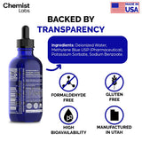 Chemist Labs Methylene Blue 1% Liquid Supplement on a wooden table