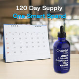 Chemist Labs Methylene Blue 1% Liquid Supplement with a glass of water