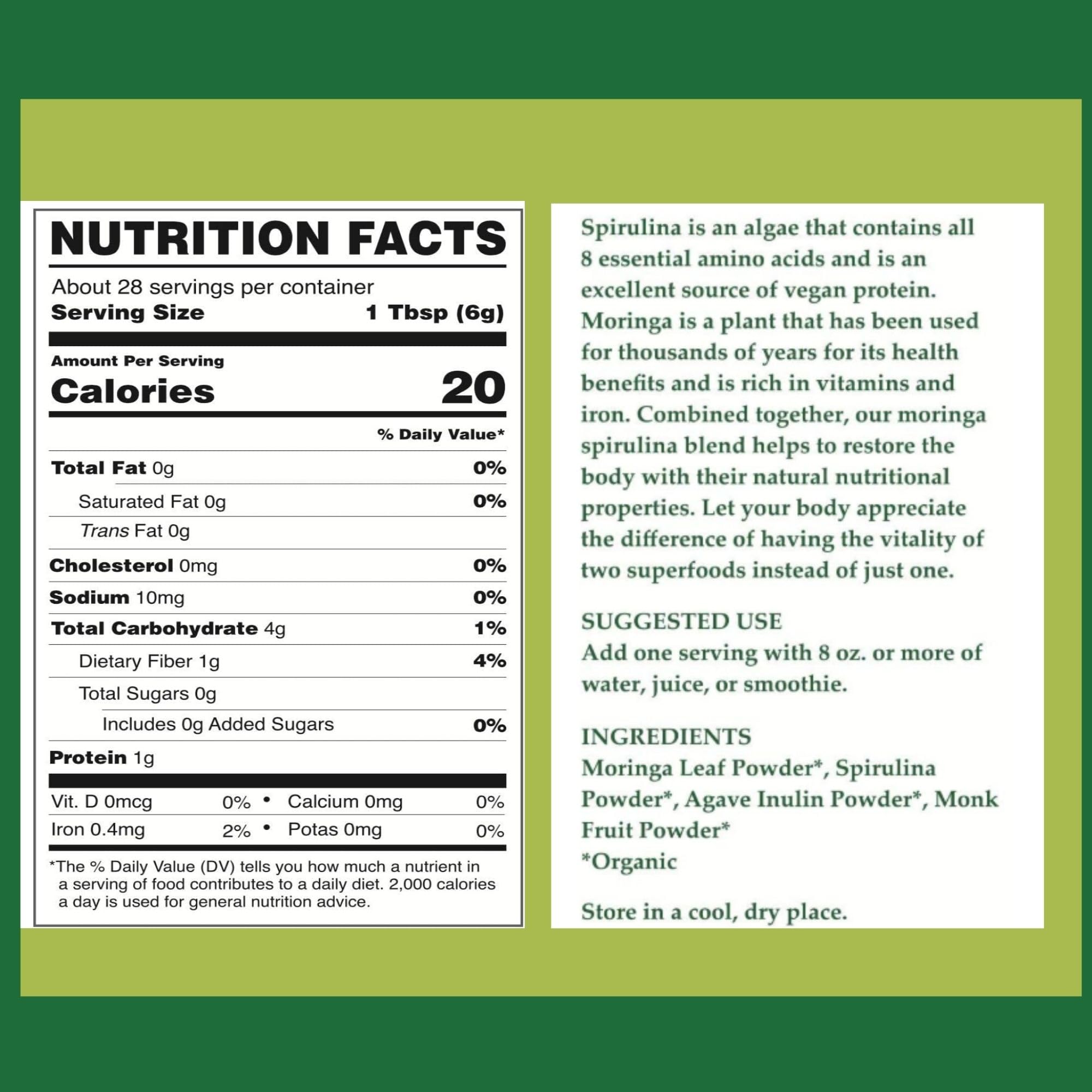 Chérie Sweet Heart Organic Moringa & Spirulina Blend 6 oz packaging