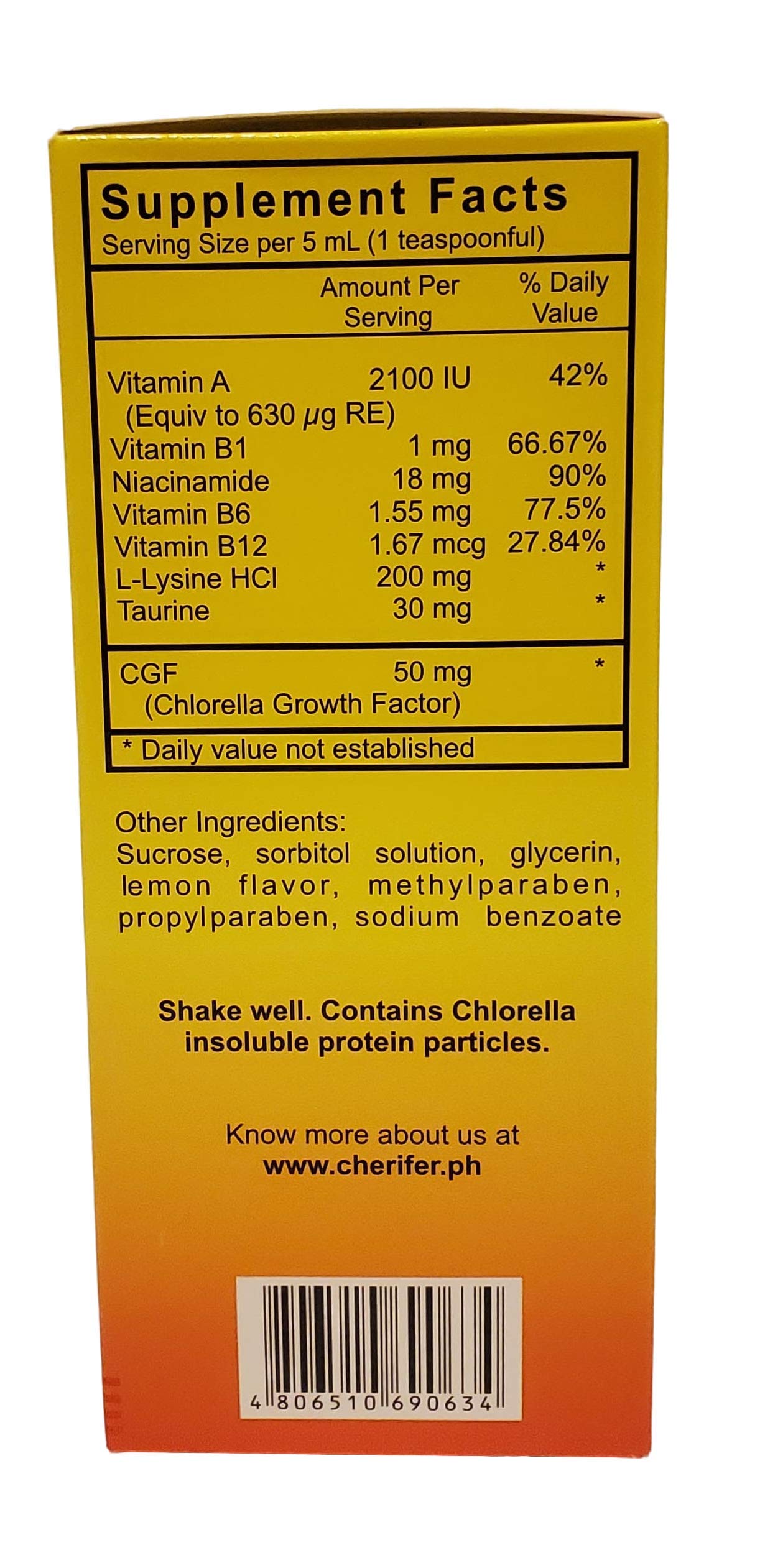 Cherifer Chlorella Growth Factor Syrup 240ml packaging with label