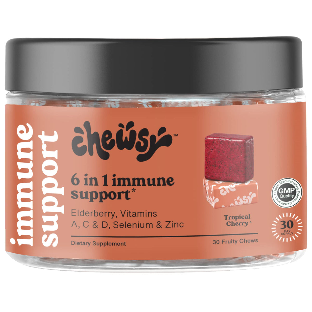 CHEWSY 6-in-1 daily wellness Support Fruity Chews packaging front view