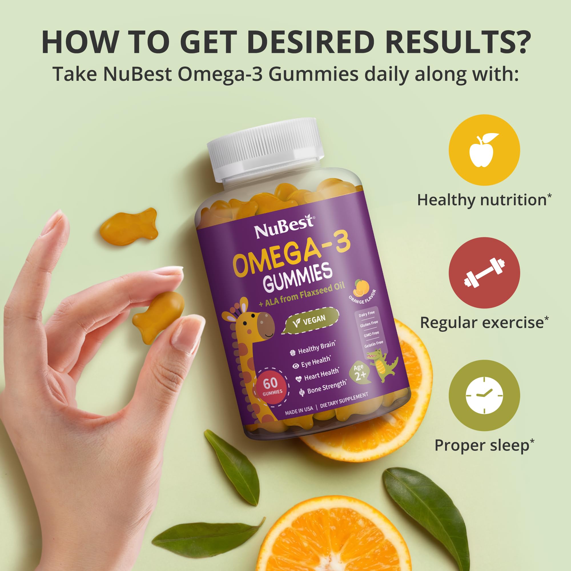 Child holding NuBest Omega-3 Gummies with a happy expression