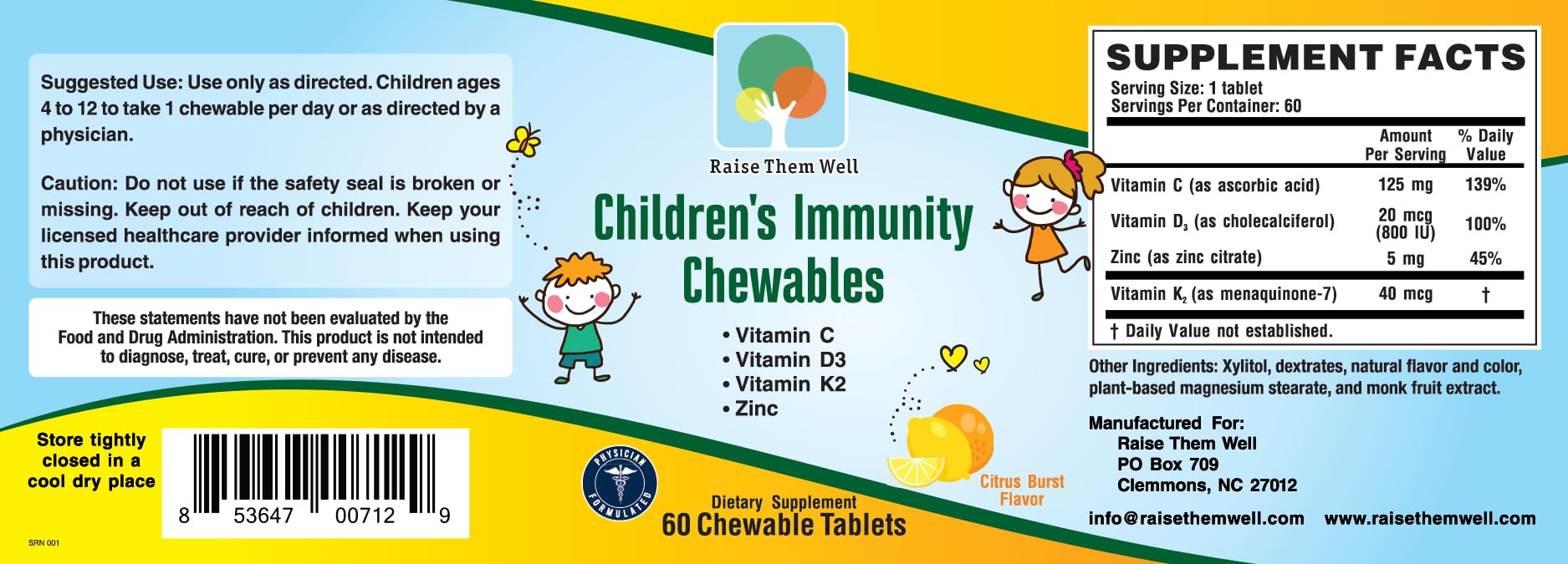 Child holding Raise Them Well Multivitamins chewable tablet