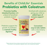 ChildLife Essentials ChildBiotics Probiotics with Colostrum tablets in a child's hand