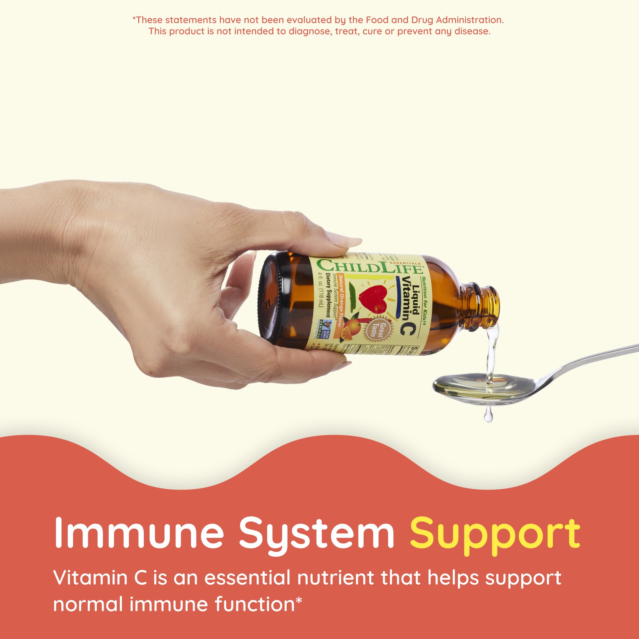 CHILDLIFE ESSENTIALS Liquid Vitamin C being poured into a spoon