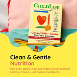CHILDLIFE ESSENTIALS Omega-3 DHA Gummies in a child's hand