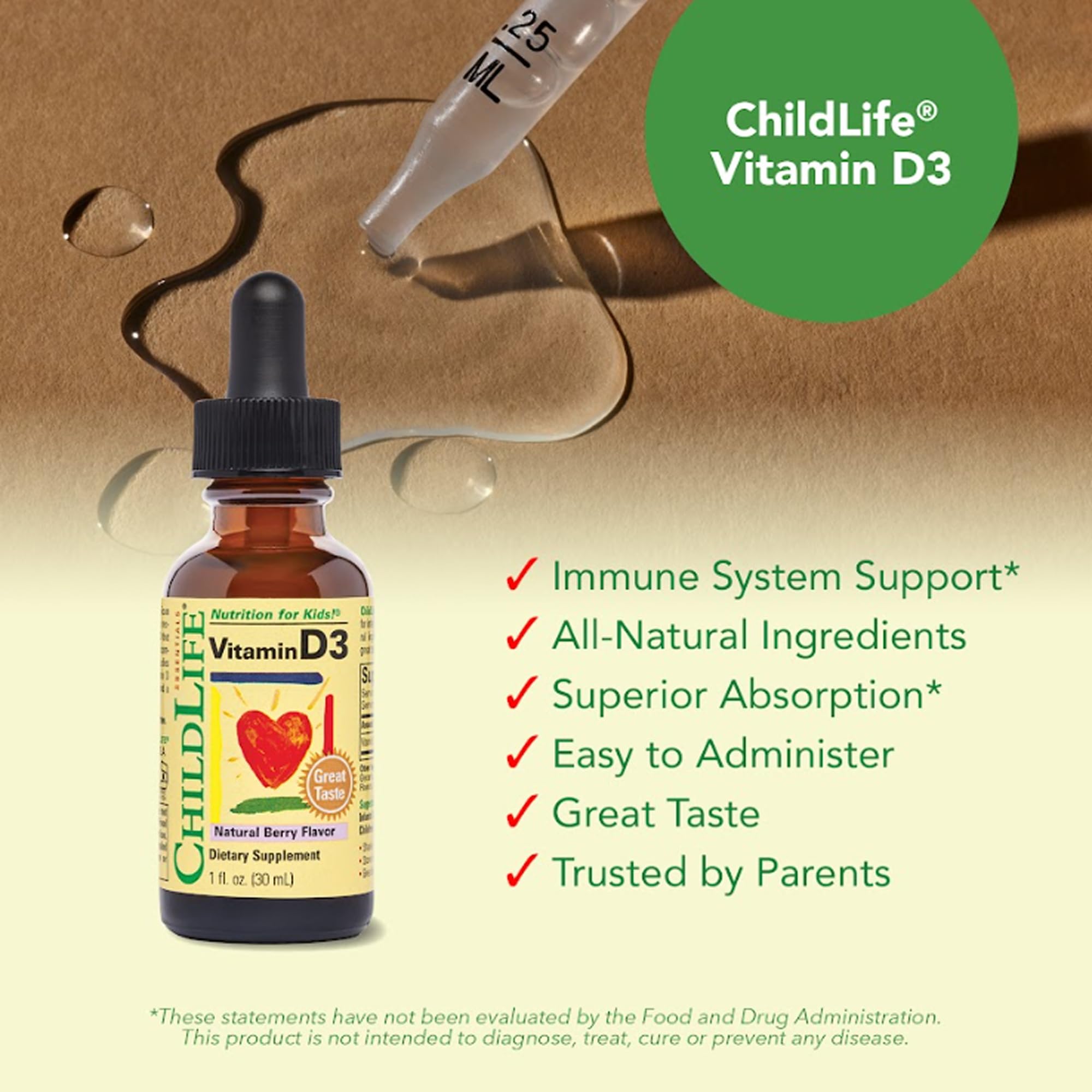 CHILDLIFE ESSENTIALS Vitamin D3 Drops 500 IU berry flavour