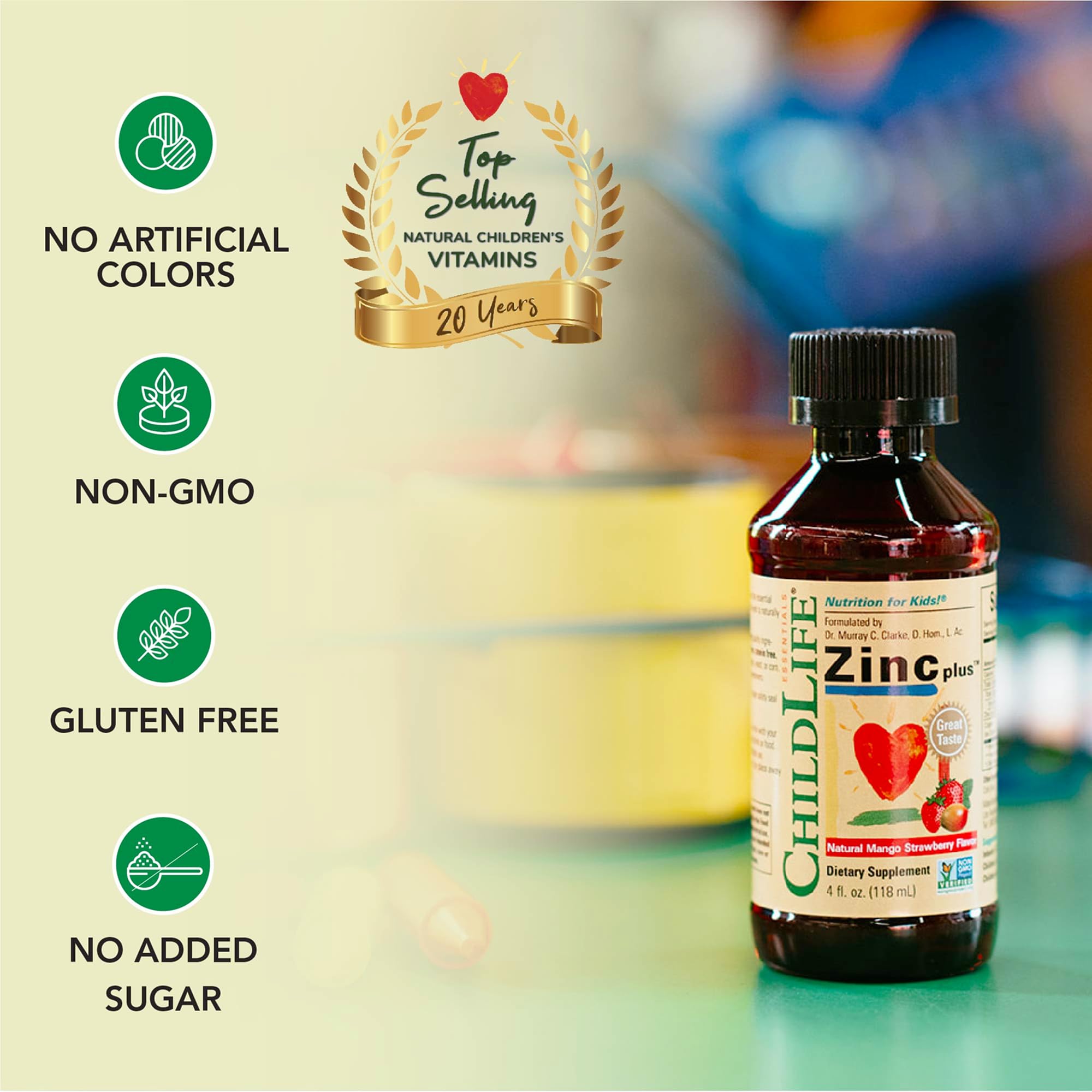 ChildLife Essentials Zinc Plus Liquid Supplement 481g with dosage spoon