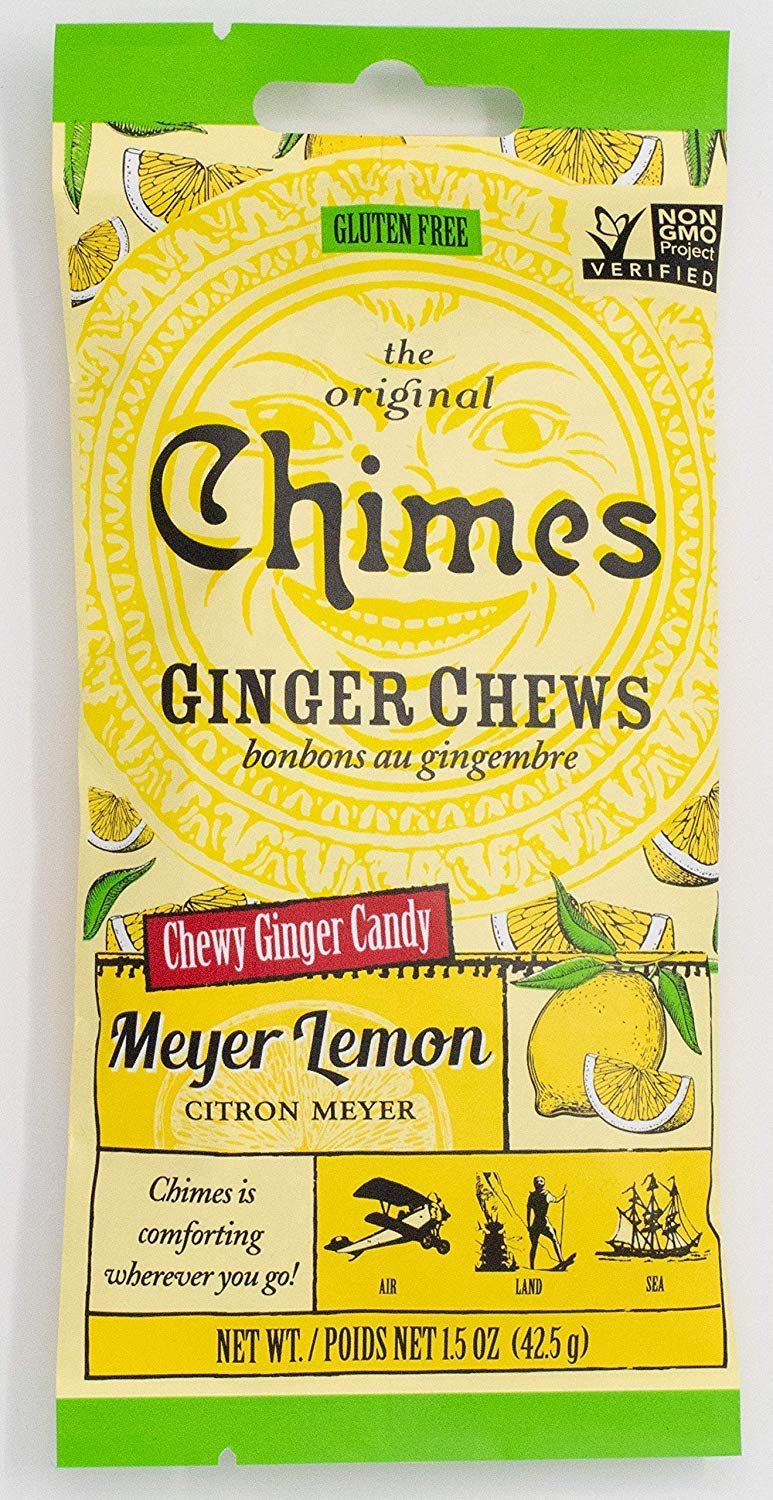 Chimes Ginger Chews Meyer Lemon 1.5oz bag front view