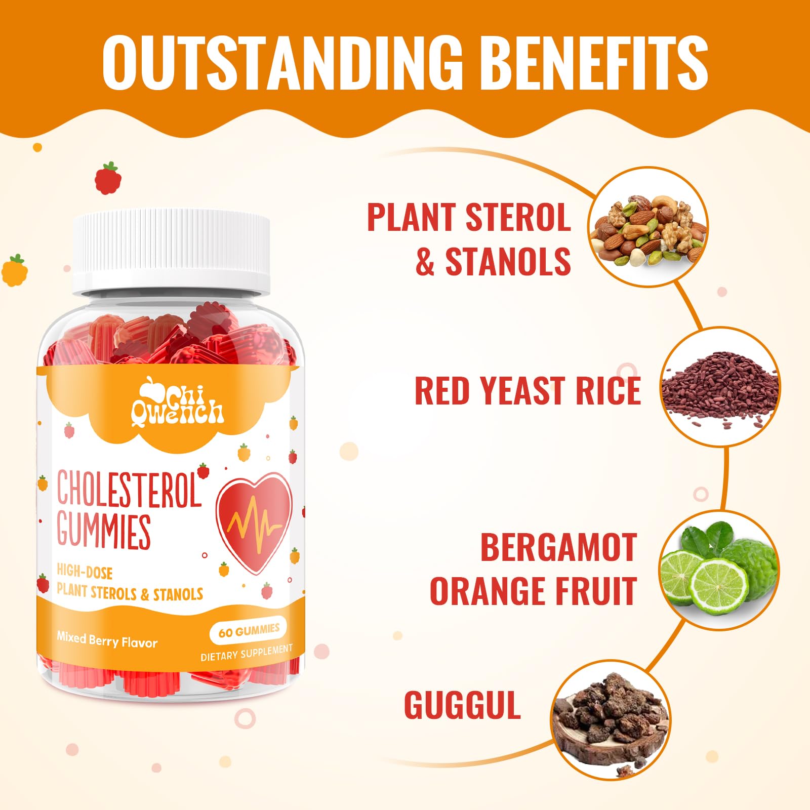 ChiQwench Cholesterol Support Gummies ingredients list on packaging