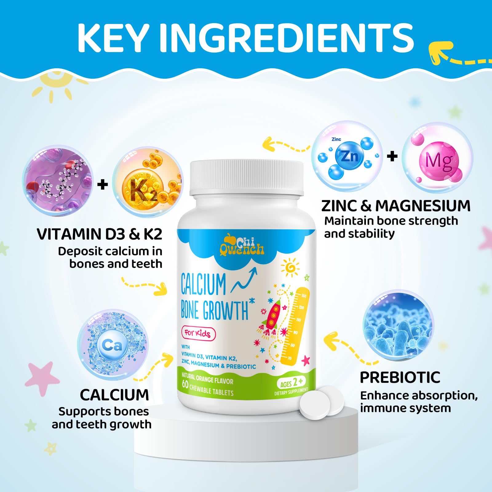ChiQwench Kids Calcium Supplement chewable tablets with orange flavour