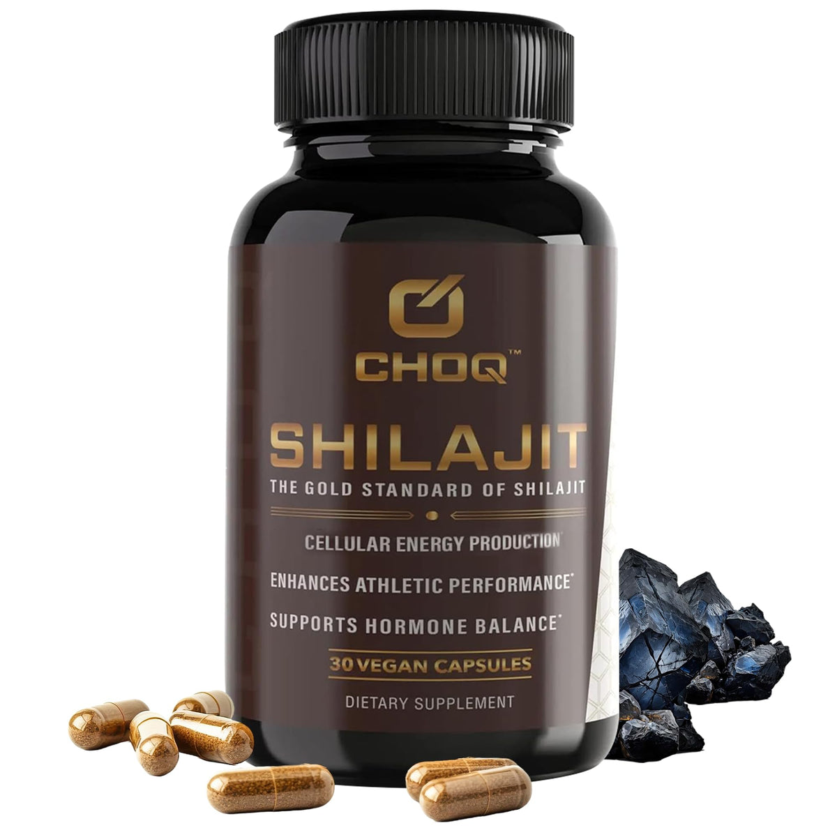 CHOQ Shilajit Supplement 50g front view with packaging