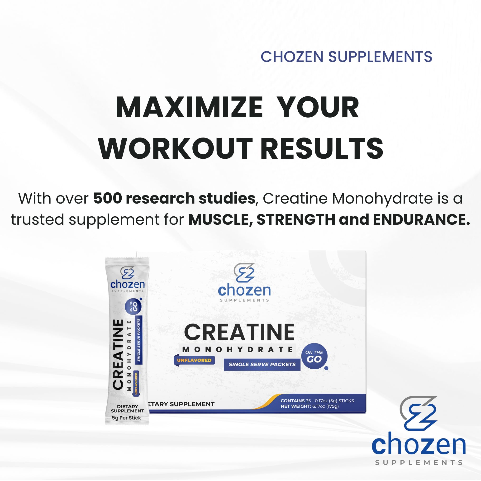 ChoZen Creatine Monohydrate Stick Pack with water for mixing