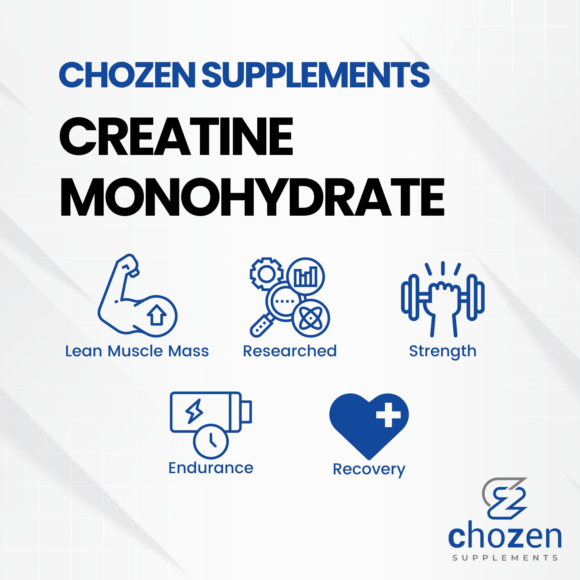 ChoZen Creatine Monohydrate Stick Packs displayed on a gym bench