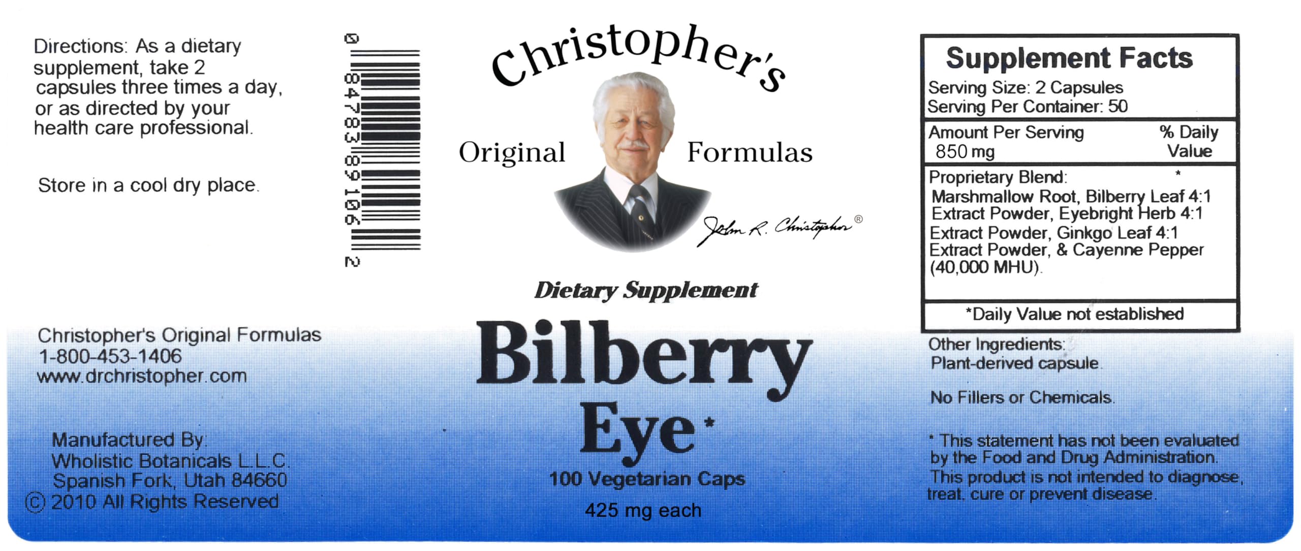 Christopher's Bilberry Eye Supplement on a wooden surface