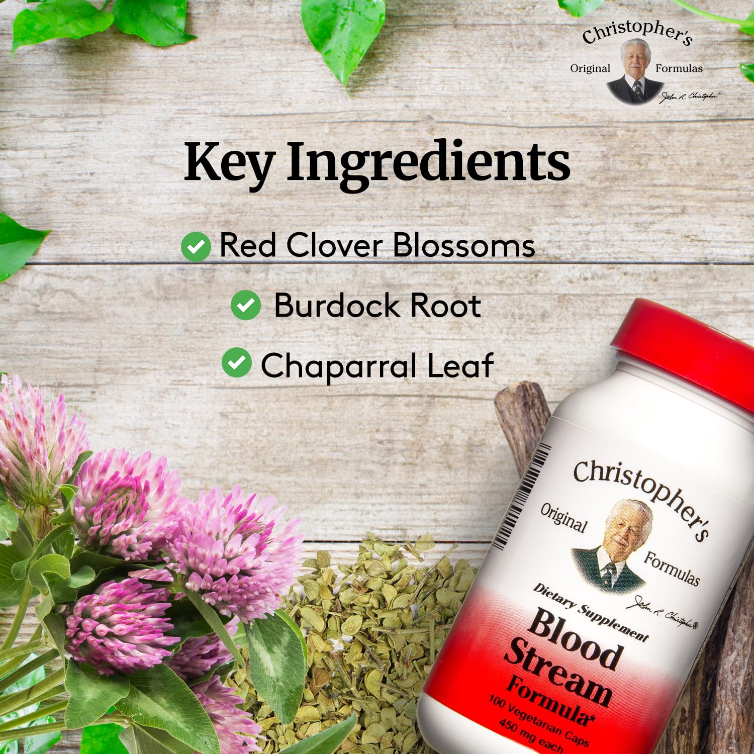 Christopher's Blood Stream Formula 900mg 100 Capsules back view