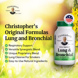 Christopher's Lung and Bronchial Formula capsules on a wooden surface