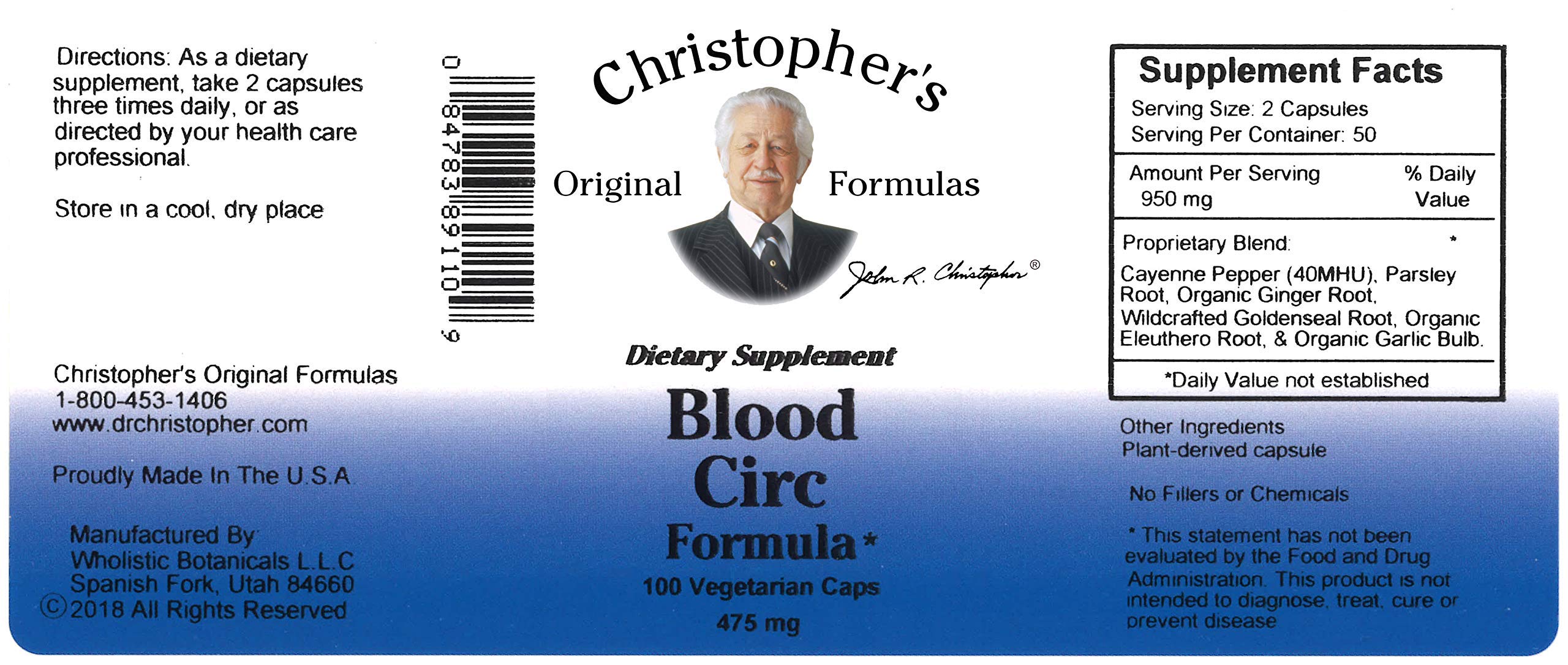 Christopher's Original Formulas Blood Circ Formula Capsules bottle with label