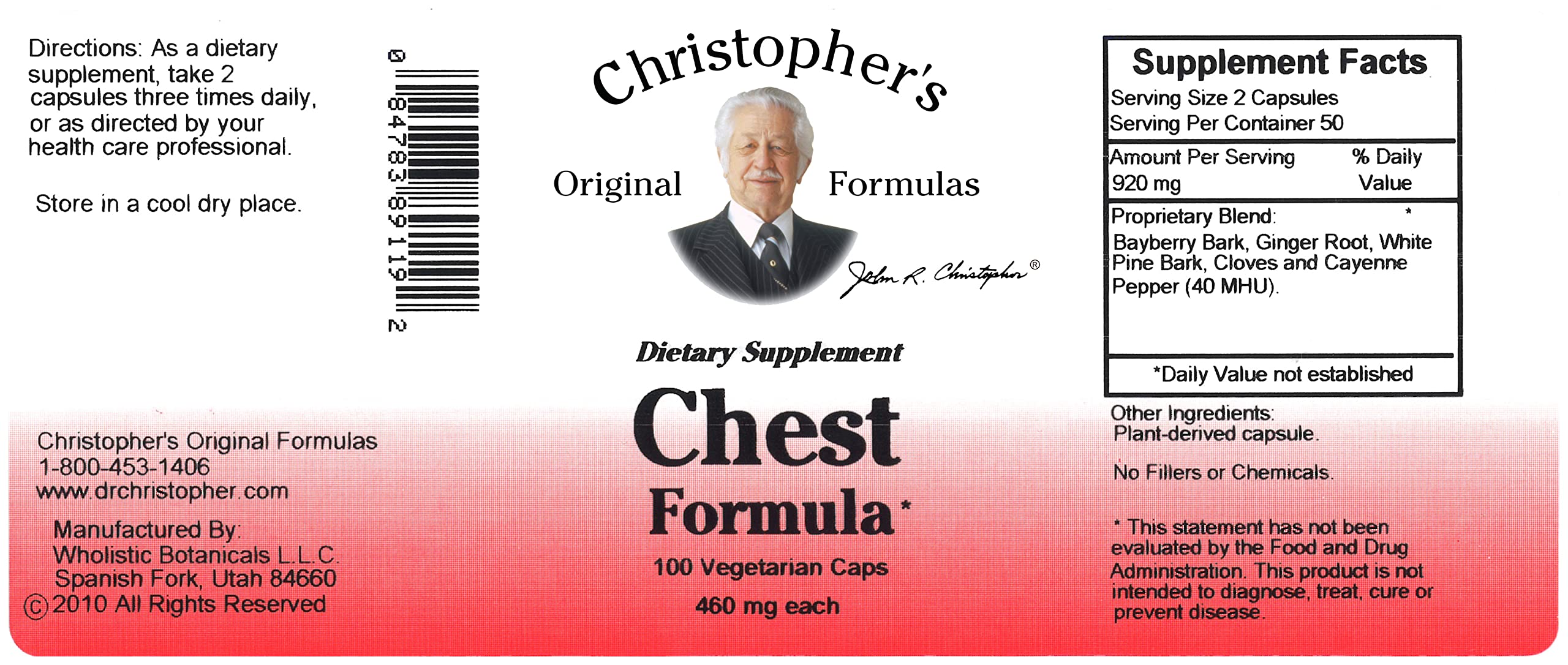 Christopher's Original Formulas Chest Formula capsules on a wooden table