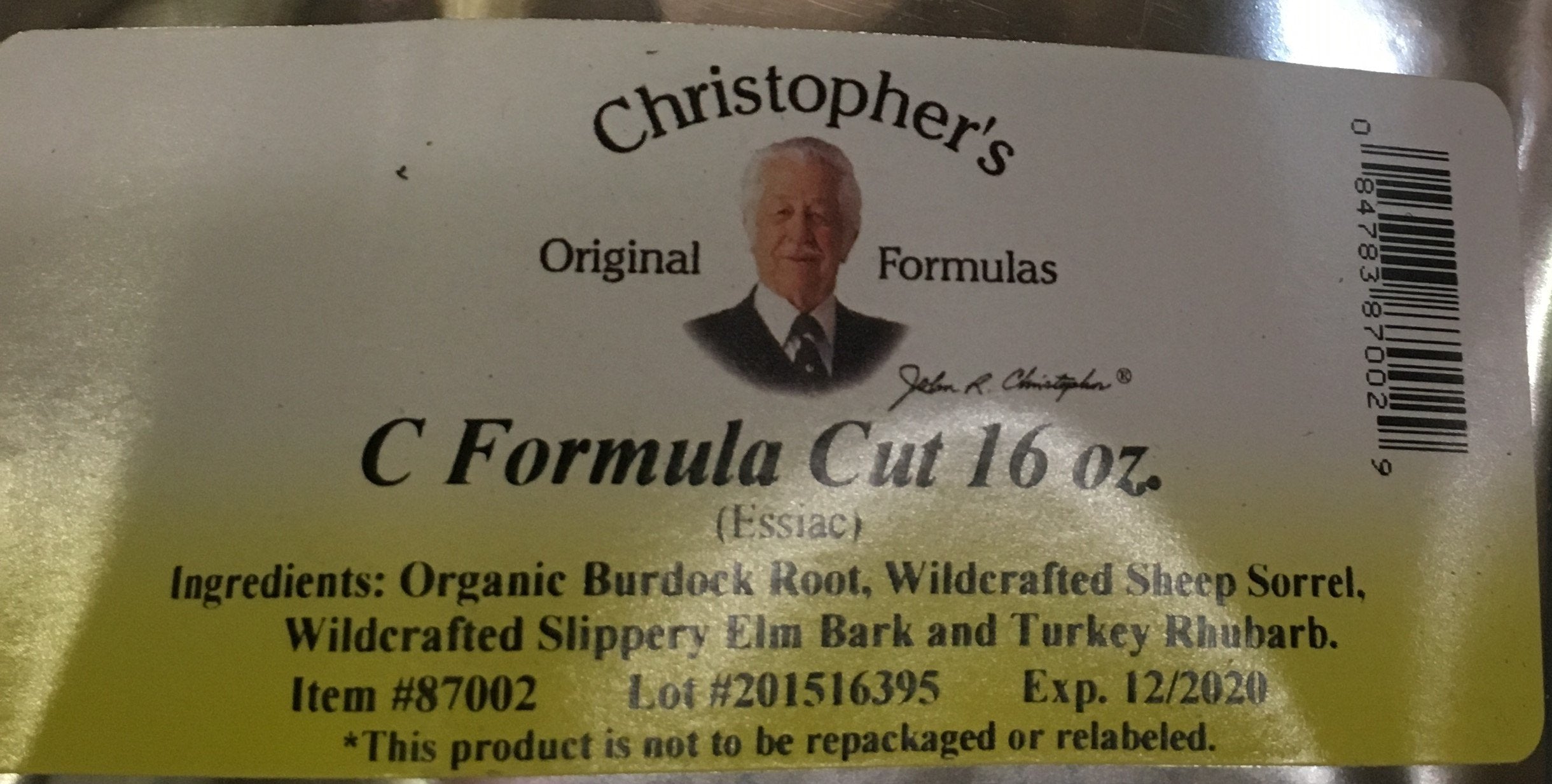 Christopher's Original Formulas Essiac-C Formula Cut 16 oz back view with ingredients