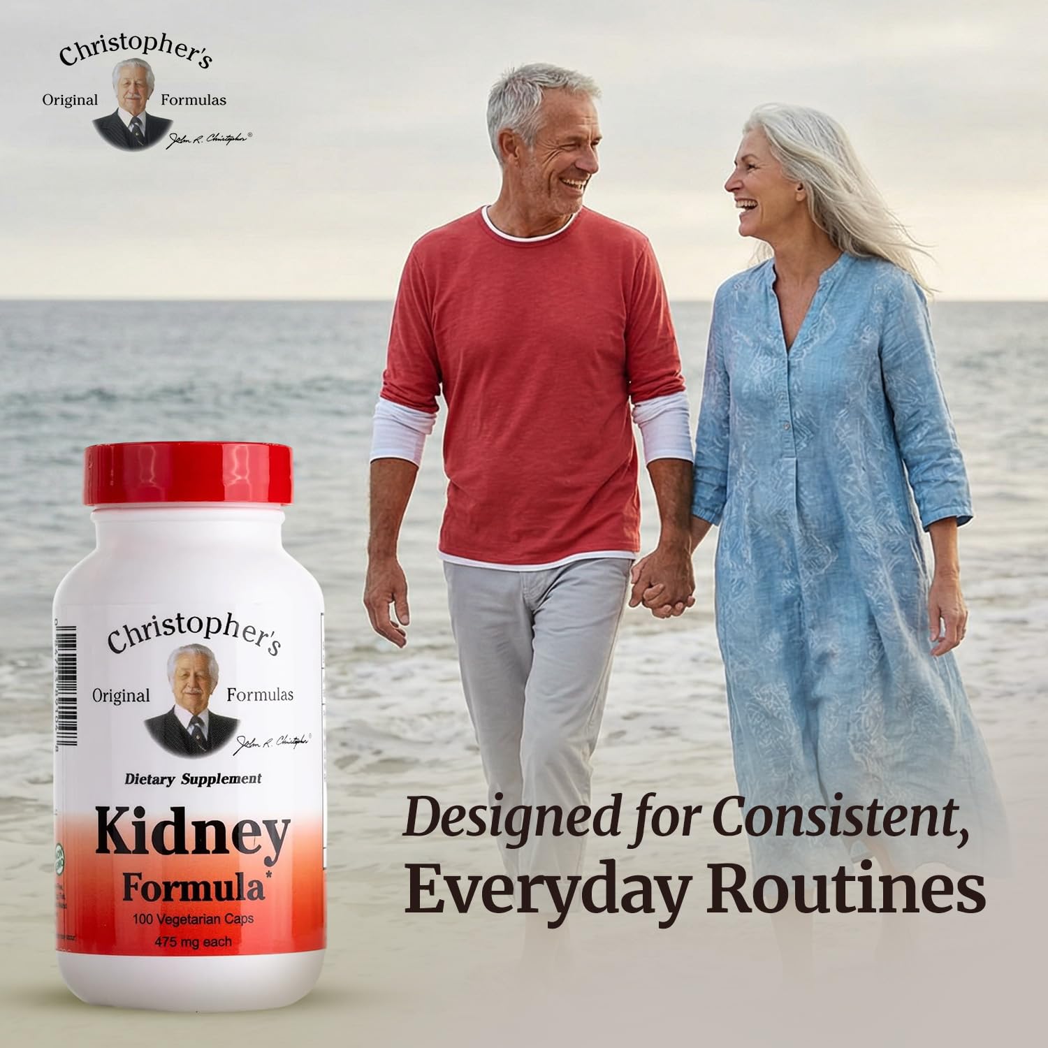 Christopher's Original Formulas Kidney Support Capsules on a wooden table