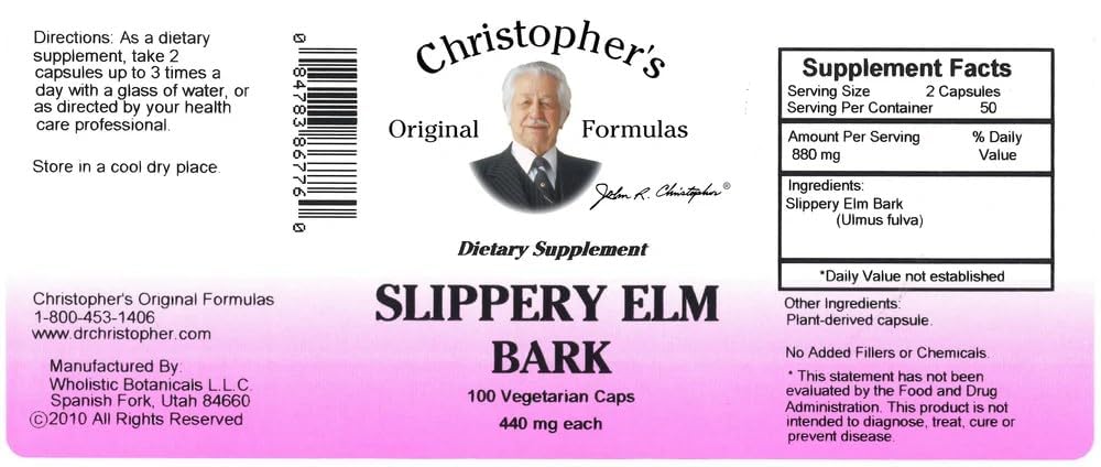 Christopher's Original Formulas Slippery Elm Capsules bottle with label