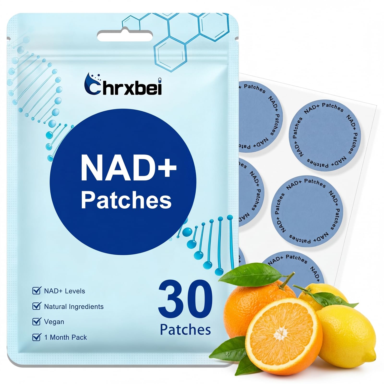 Chrxbei NAD+ patches front view with packaging