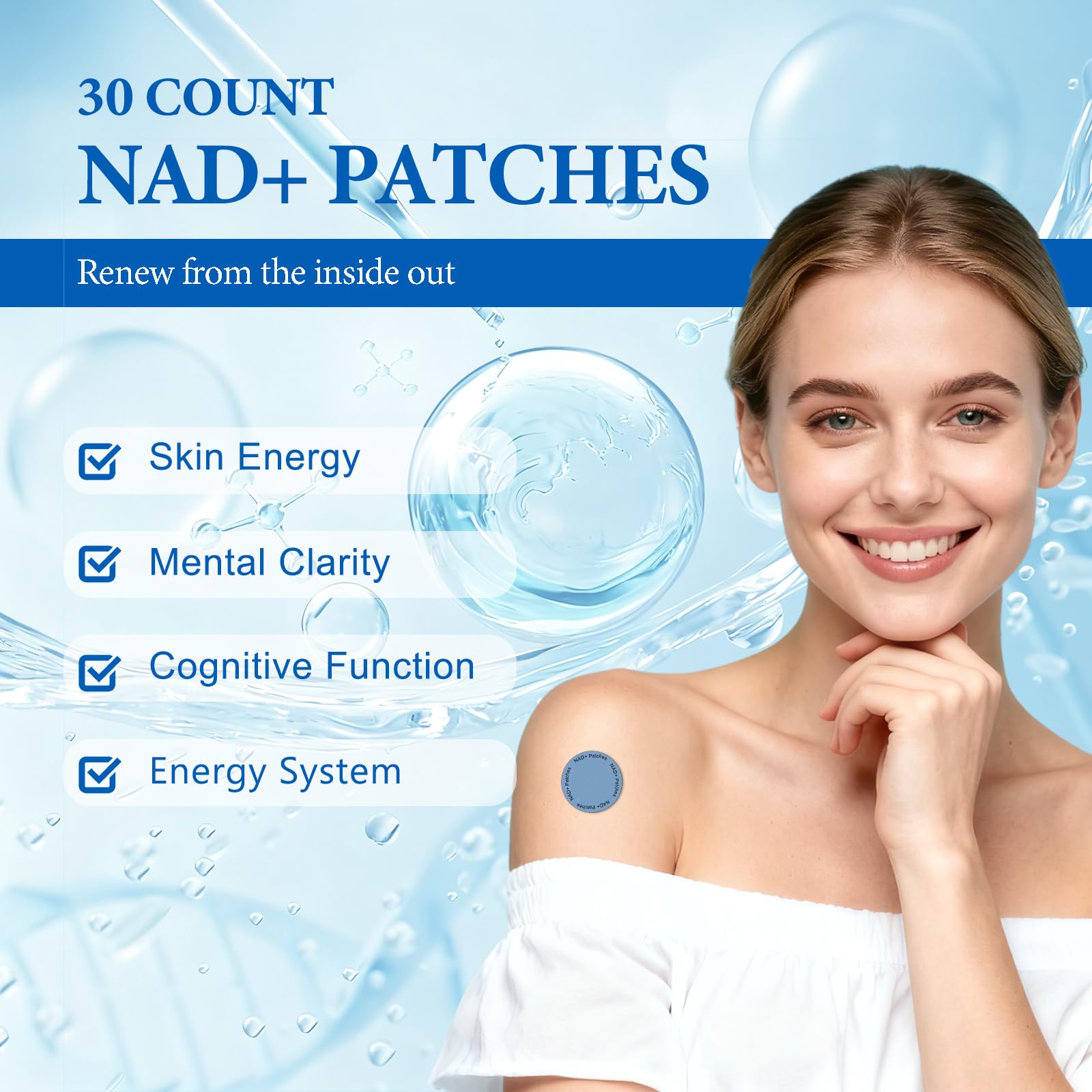 Chrxbei NAD+ patches showing plant-based ingredients