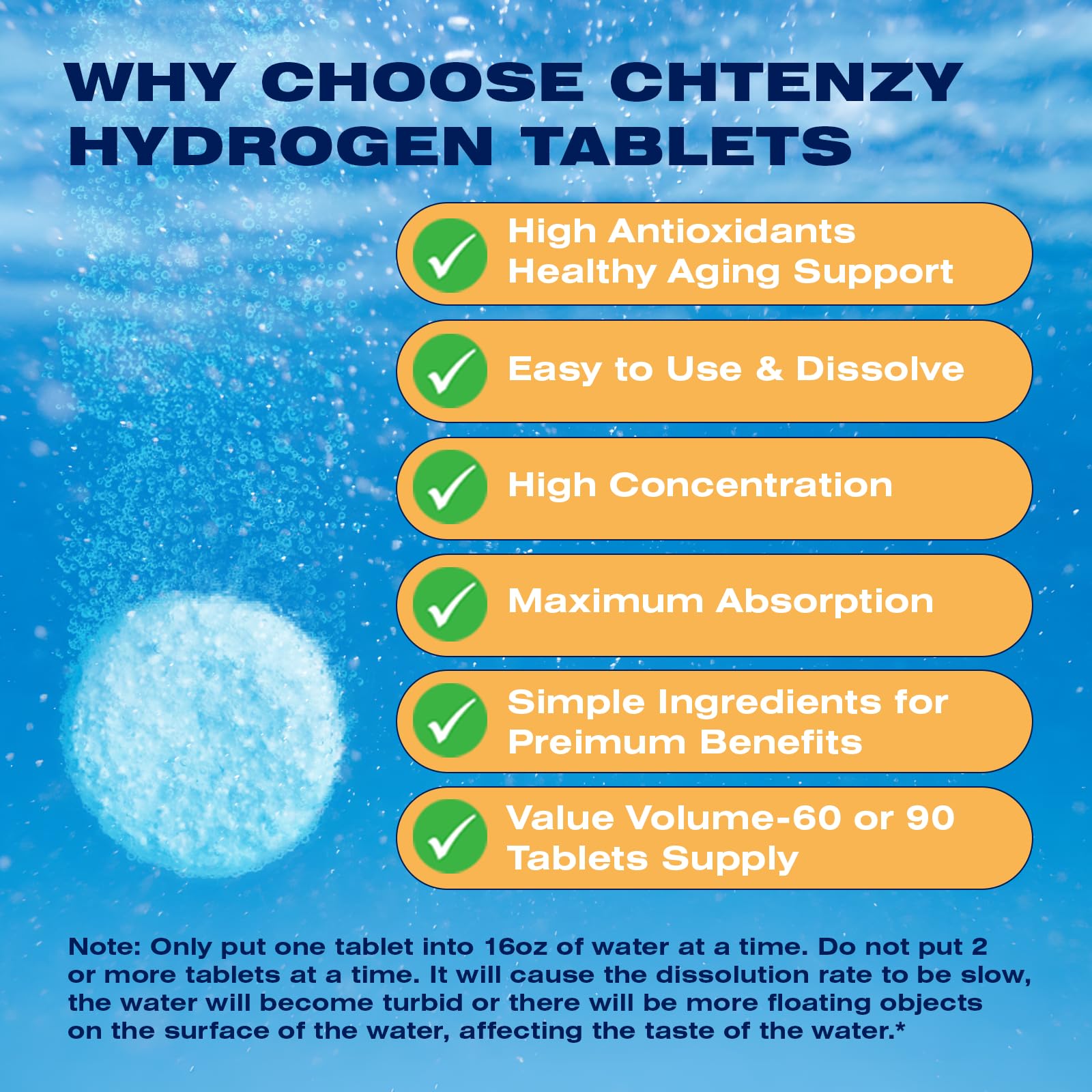 CHTENZY Hydrogen Water Tablets 60 count bottle