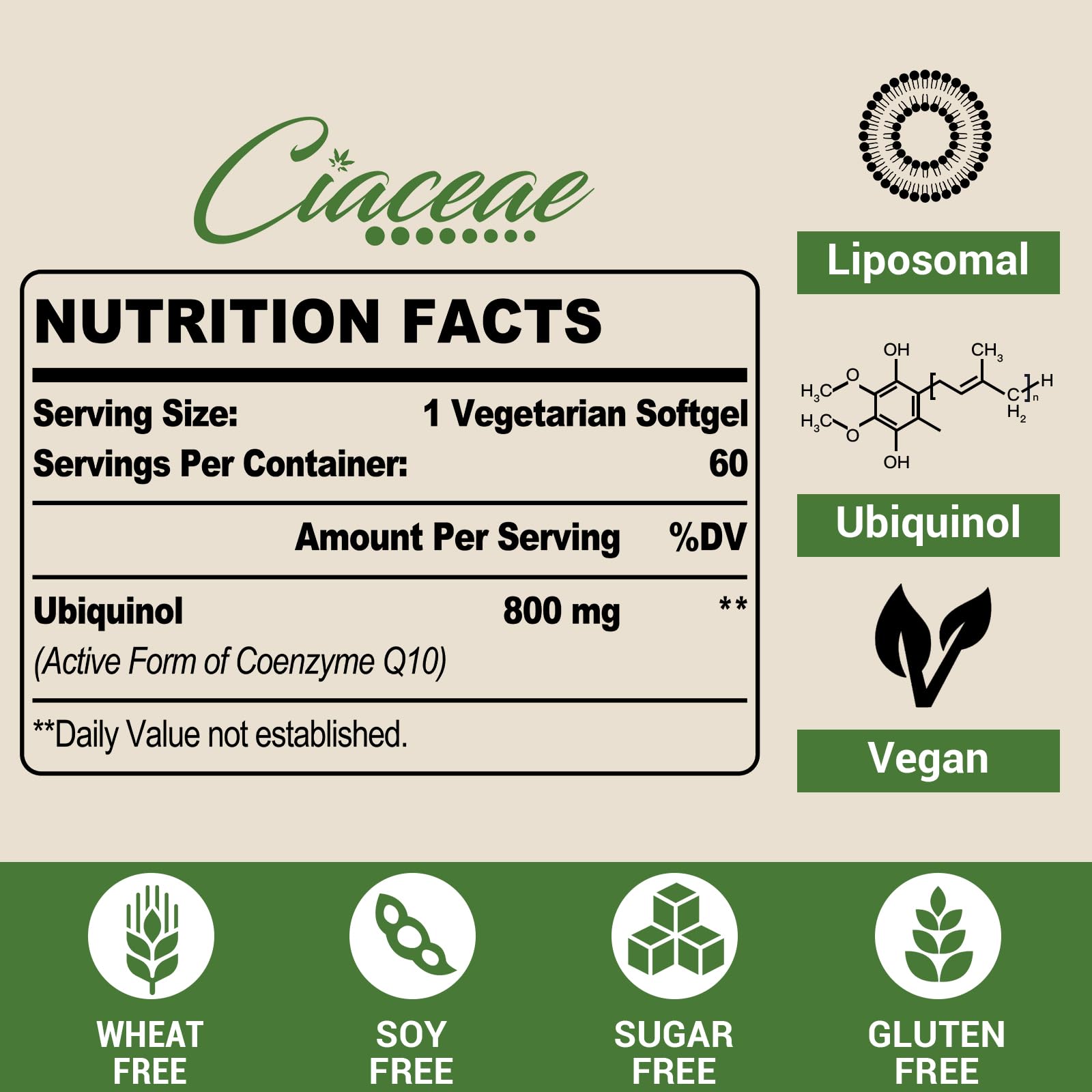 Ciaceae CoQ10 800 MG Softgels side view