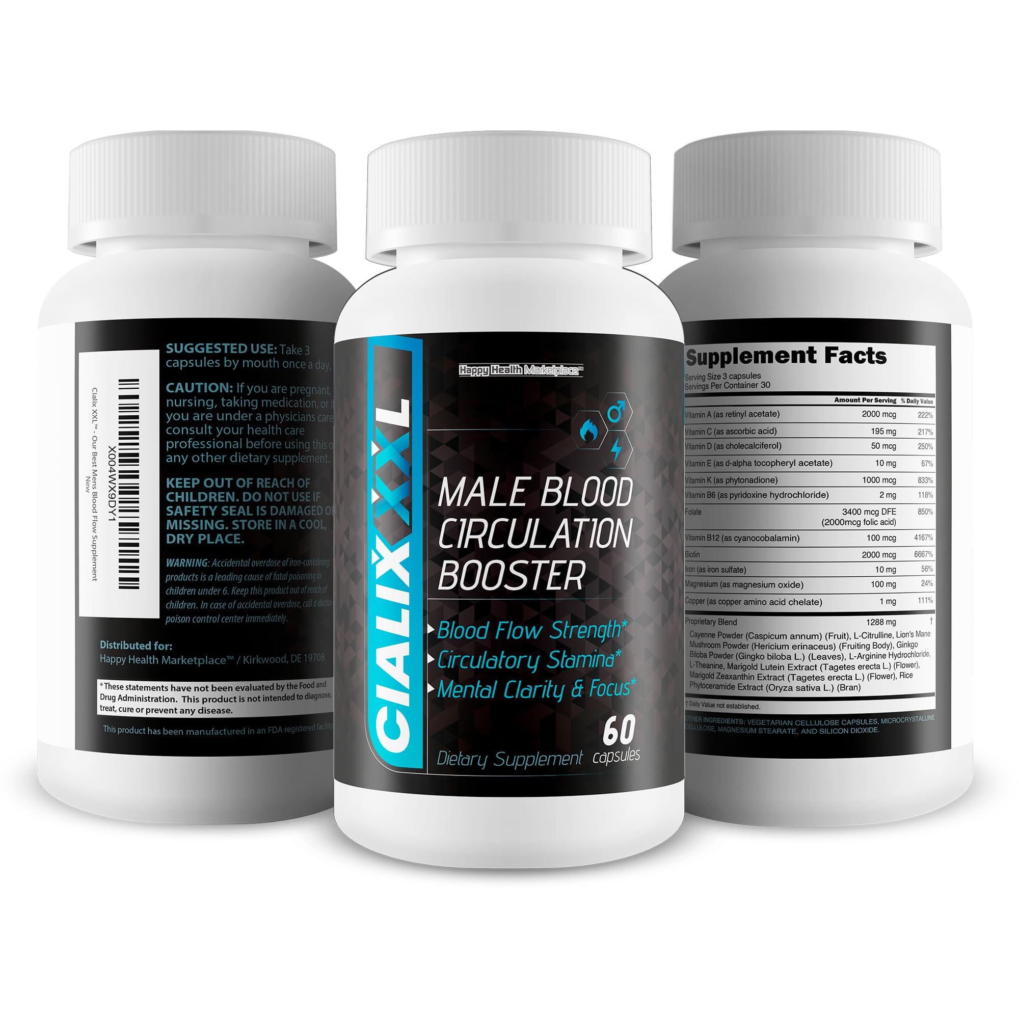 Cialix XXL Daily Blood Flow Supplement 60 Capsules with bottle label
