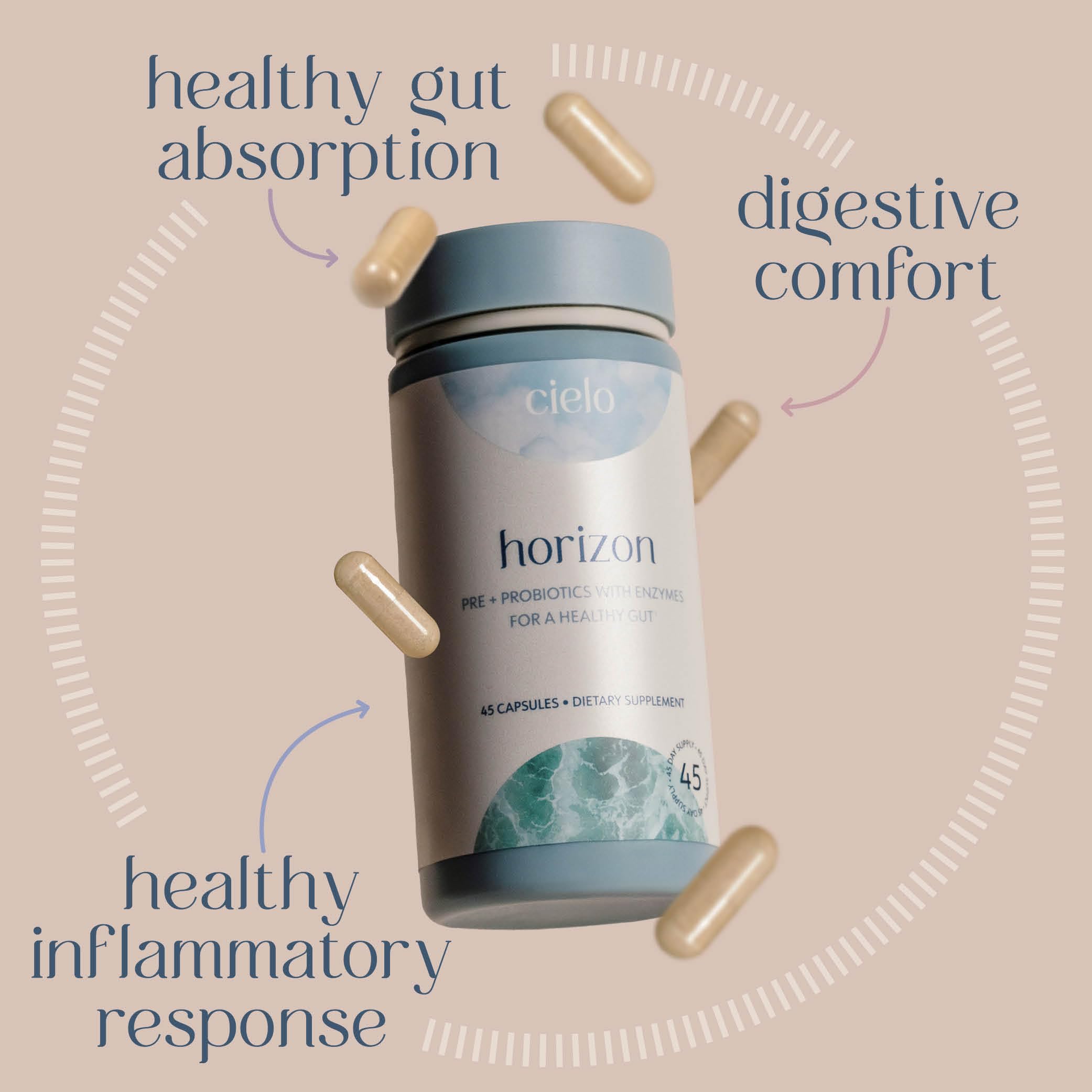 Cielo Horizon Prebiotic Supplement 45g capsule close-up