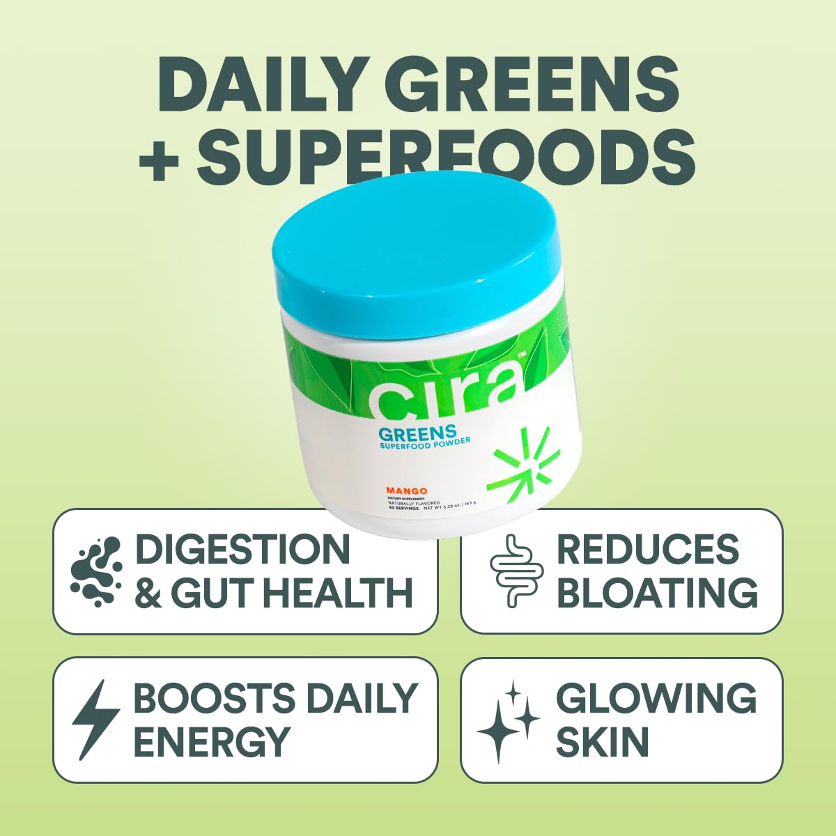 Cira Greens Superfood Powder 70g back view with nutritional information