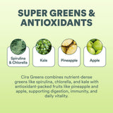 Cira Greens Superfood Powder 70g in a bowl with fresh vegetables